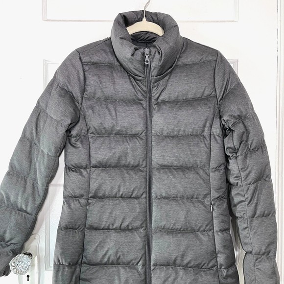 Uniqlo Down Jacket Women Small Grey Puffer Goose Down Feather Long Quilted Warm - Picture 4 of 11